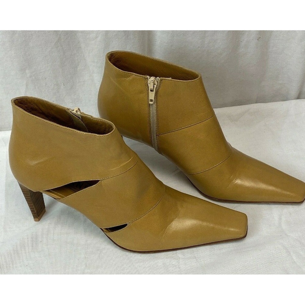 Manfield Leather Boots Brown Lined Leather 38 Heel zipper side Italy us 7 1/2